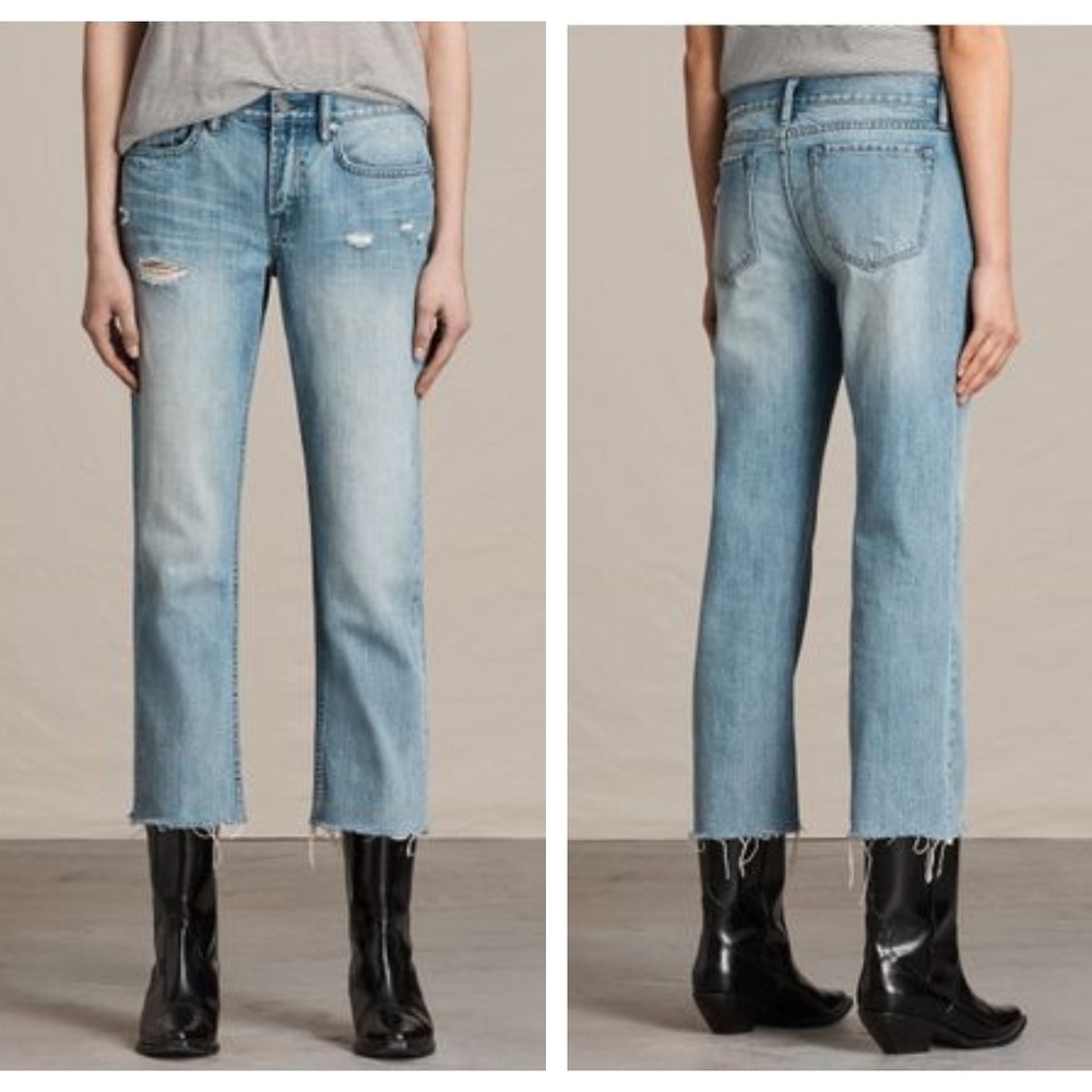All Saints Serene Crop Destroyed Distressed Kick Flare Mid Rise Jeans - Picture 2 of 8
